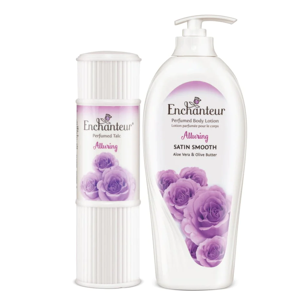 Enchanteur Alluring Perfumed Body Talc 125gms & Alluring Hand and Body Lotion 500ml Size: 125gms + 500ml