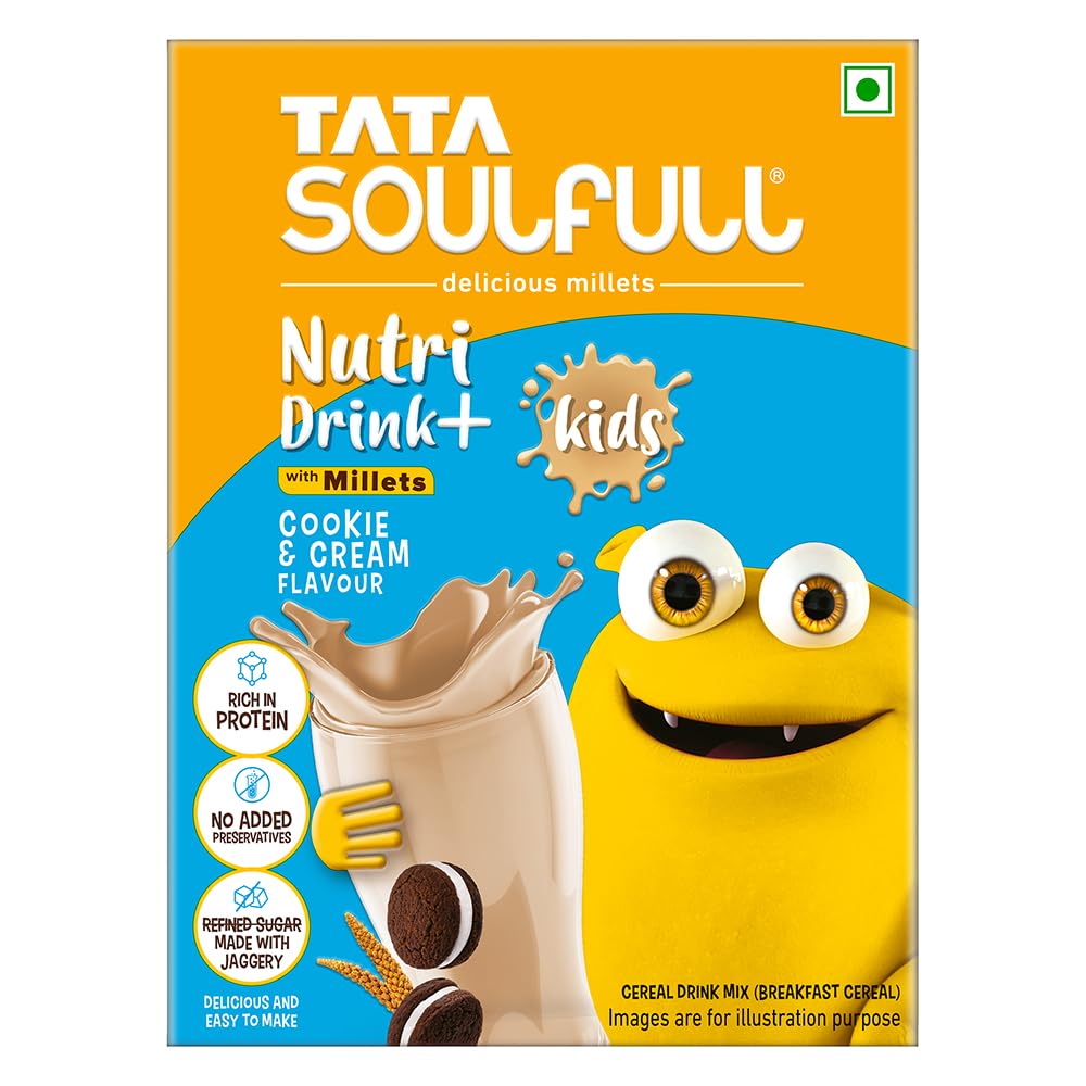 Tata  Soulfull Nutri Drink+ For Kids With Millets, Cookie & Cream Flavour,