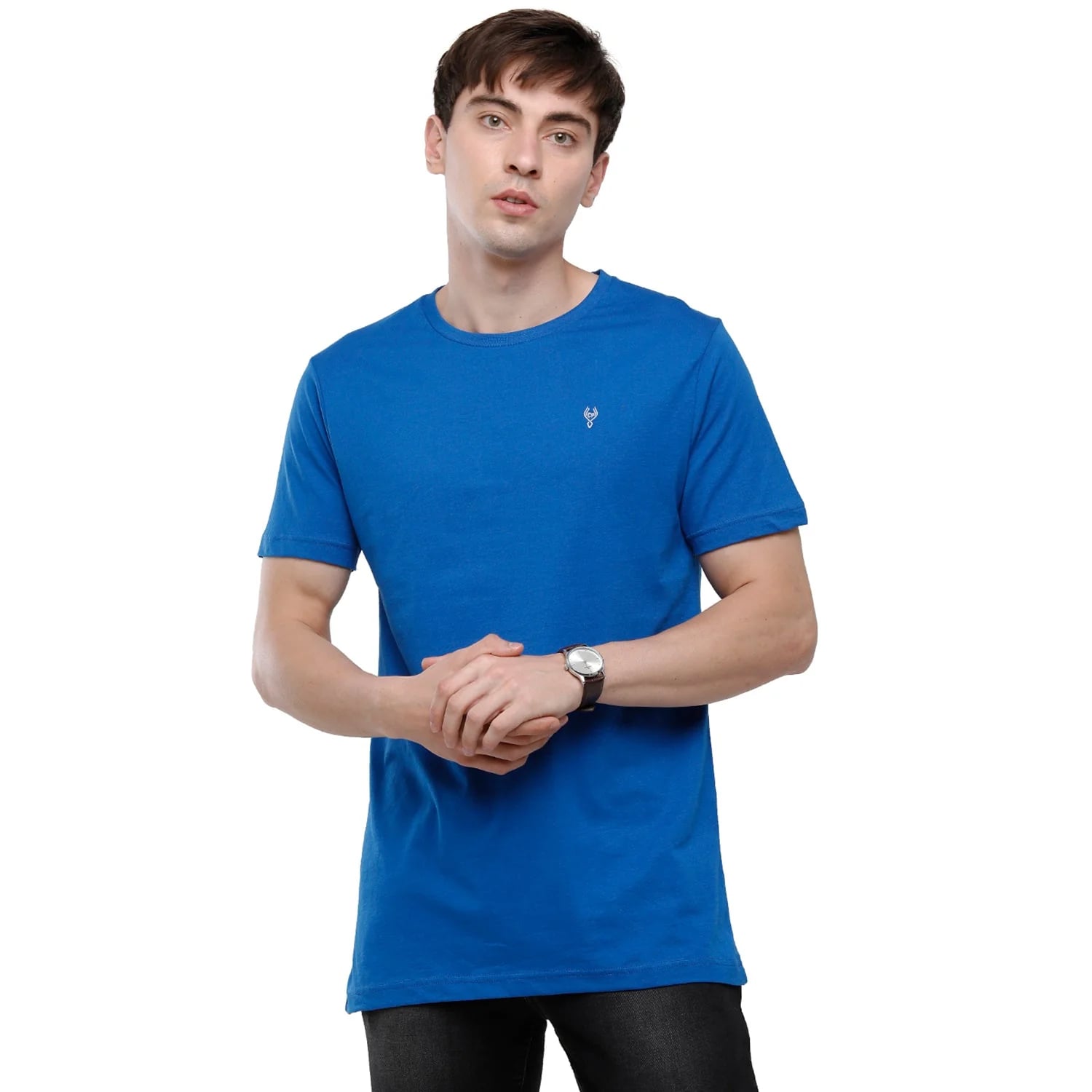 Classic Polo Men's Solid Single Jersey Blue Half Sleeve Slim Fit T-Shirt - Kore-06