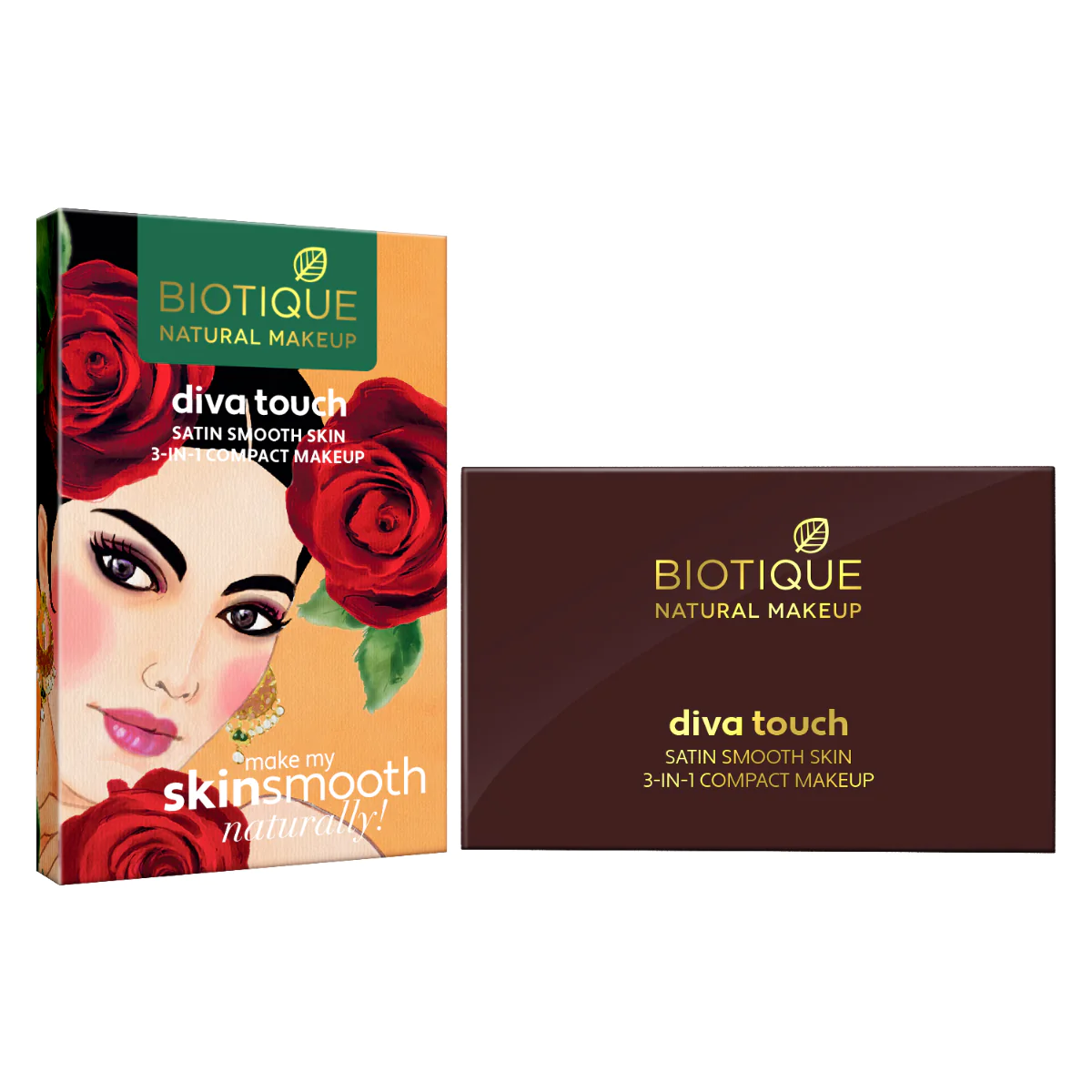 Biotique Natural Makeup Diva Satin Smooth 3-In-1 Compact Makeup, Creamy Oatmeal, 9g
