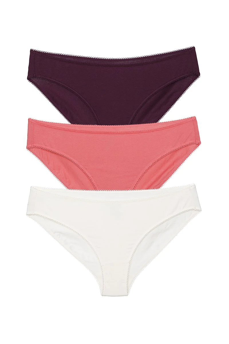 Amante  Low Rise Solid Bikini (Pack of 3)-ASSORTED