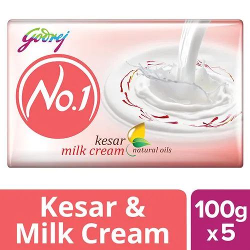 Godrej No.1 Kesar & Milk Cream Bathing Soap, 100 g (Pack of 5)