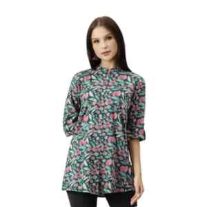 Divena Dark Green Floral Rayon A-line Shirts Style Top