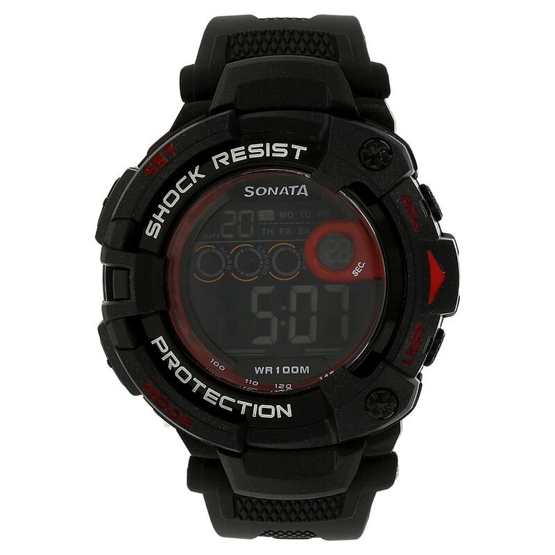 Sonata SF Digital Dial Plastic Strap Watch for Men NM77010PP02