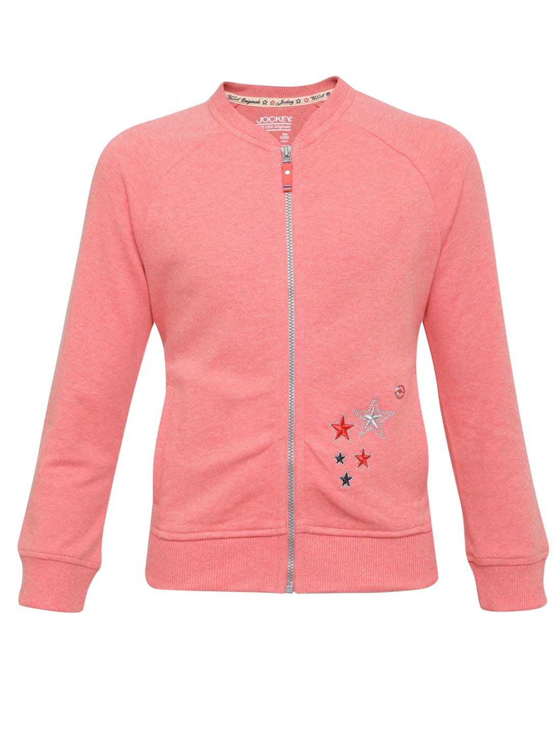 Jockey Girl's Super Combed Cotton Full Sleeve Jacket with Front Pockets - Passion Red Melange