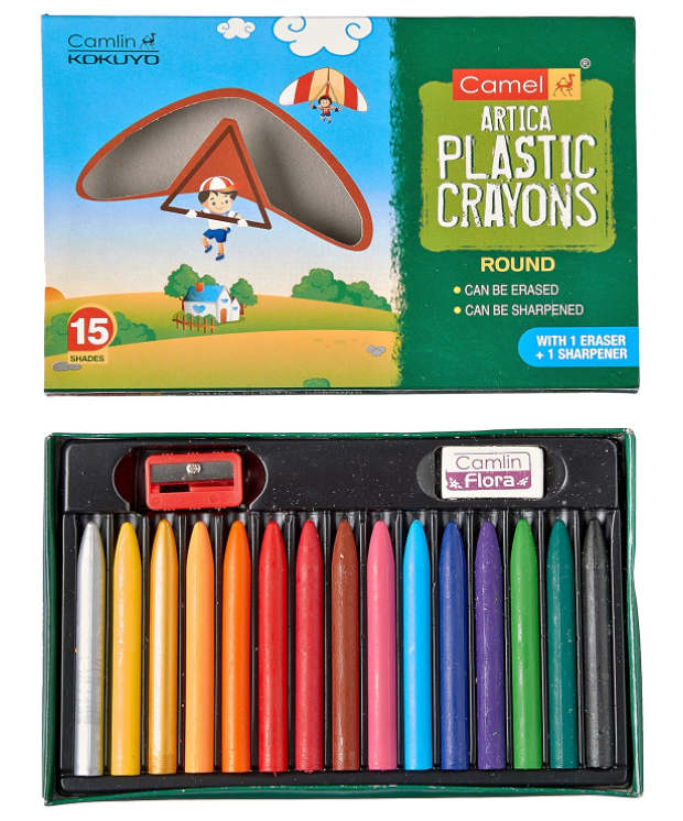 Camlin Plastic Crayons - 15 Shades Extra Smooth More Bright