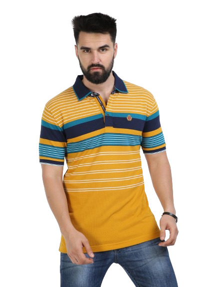 Classic Polo Mens Cotton Half Sleeves Striped Slim Fit Polo Neck Yellow Color T-Shirt | Vta - 244 B Sf P