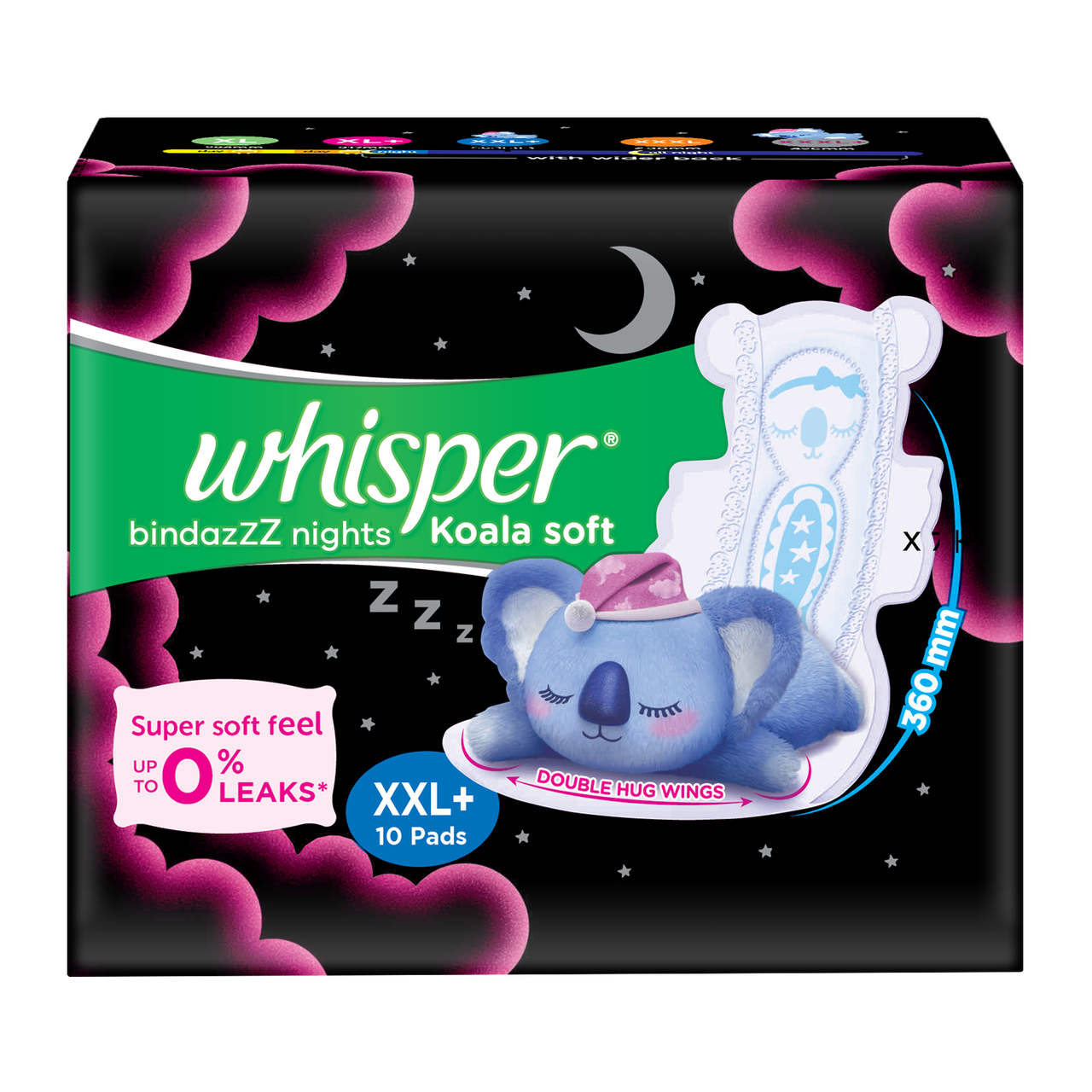Whisper Ultra Night Sanitary Pads for Women - XXL+ 10 Napkins