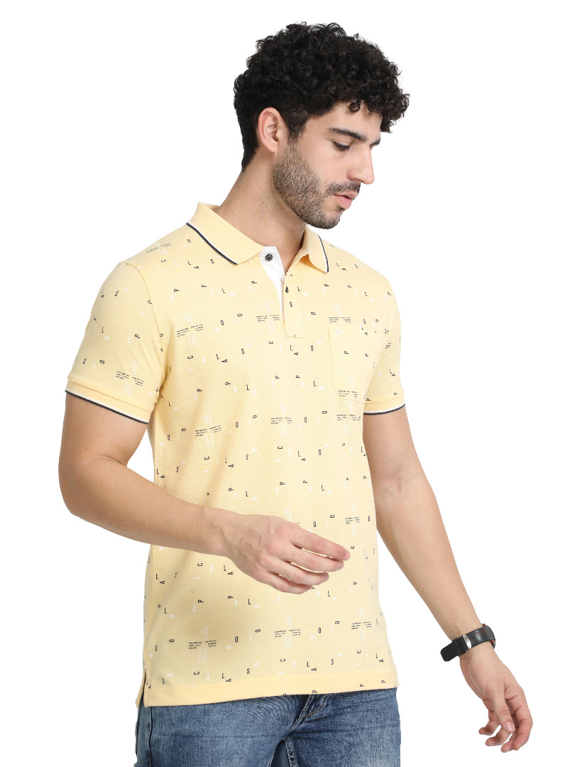 T-Shirt Classic Polo Mens Pure Cotton Half Sleeves Printed Slim Fit Polo Neck Yellow Color T-Shirt | Beau - 212 B Sf P