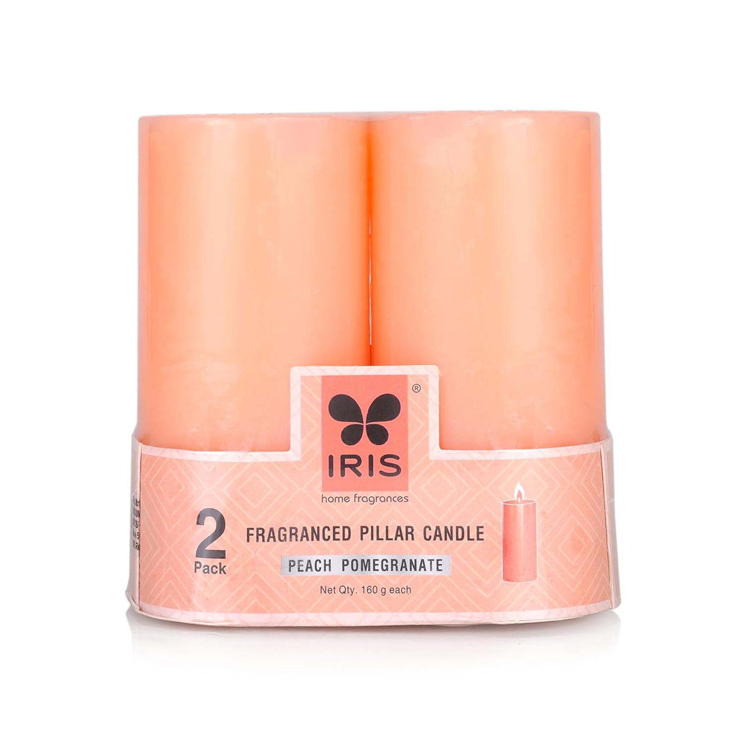 Cycle Iris Homefragrances Pack of 2 Peach Pomogranate Fragrance Pillar Candles- 160g Each- 2"x 4" (Peach Pomogranate) 160gm