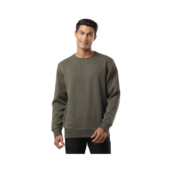 Men's Super Combed Cotton Rich Fleece Fabric Sweatshirt with Stay Warm Treatment - Deep Olive