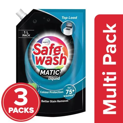 Safewash Matic Top Load Liquid Detergent 2X Stain Removal With Colour Protect Technology, 3 x 1 L Multipack