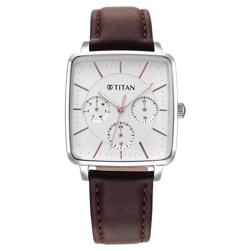 Titan Avant Garde Silver Dial Quartz Multifunction Leather Strap Watch for Women