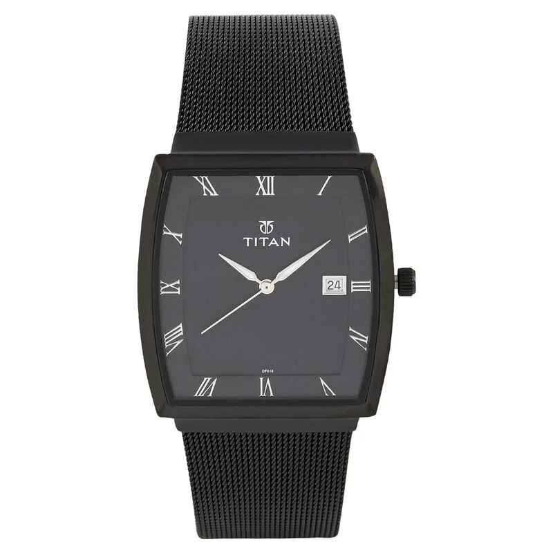 Titan Quartz Analog with Date Black Dial Stainless Steel Strap Watch for Men