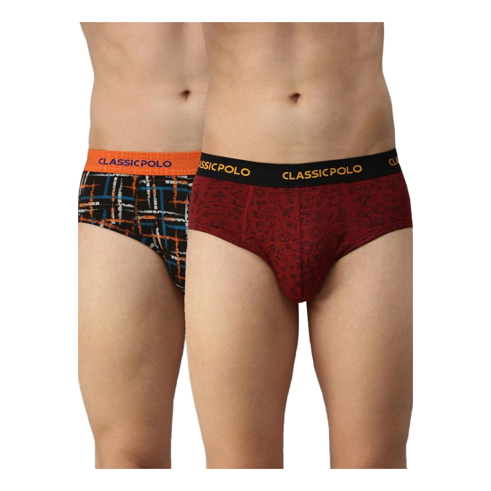 Classic Polo Men's Modal Printed Briefs | Scarce - Black & Red (Pack Of 2)