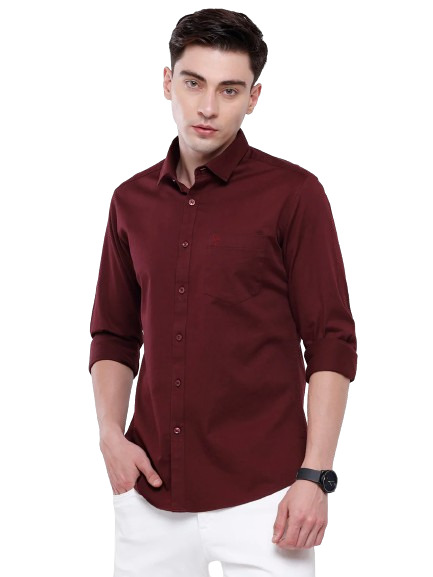 Classic Polo Men's Cotton Maroon Solid Full Sleeve Shirt - Zeus Maroon