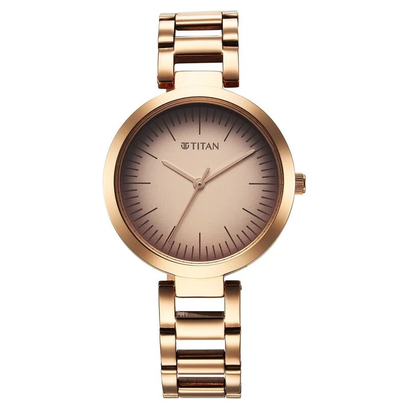 Titan Workwear Quartz Analog Beige Dial Rose Gold Stainless Steel Strap Watch for Women
