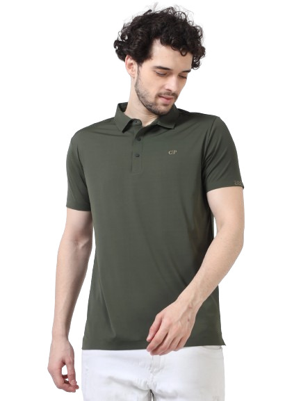 Classic Polo Men's Casual Solid Olive Green Half Sleeve T-Shirt