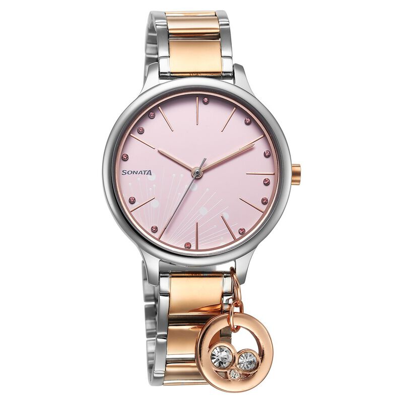 Sonata Blush Quartz Analog Pink dial Stainless Steel Strap Watch for Women 87050KM03