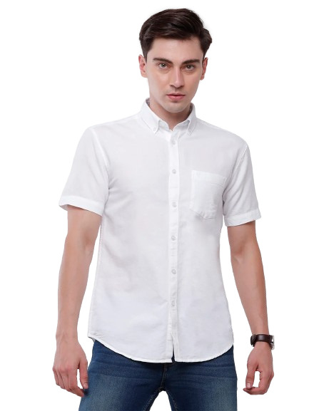 Classic Polo Mens Solid Half Sleeve Milano Fit Woven Shirt (NOS-ENZO-WHITE-MF-HS)