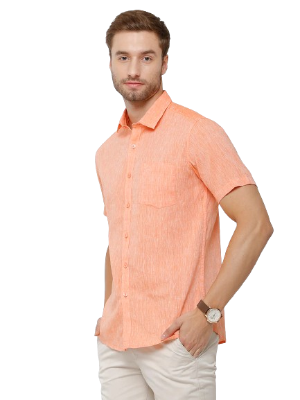 Classic Polo Mens Linen Cotton Solid Woven Shirt - Porsh-Orange HS