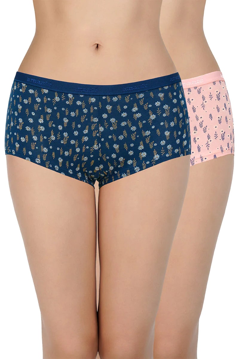 Amante  Printed Mid Rise Boyshorts (Pack of 2)