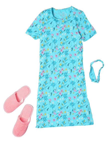 Jockey Girl's Super Combed Cotton Printed Relaxed Fit Short Sleeve Sleep Dress with Side Pockets and Headband