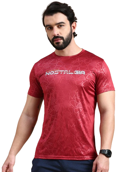 Classic Polo Men's Round Neck Polyester Red Slim Fit Active Wear T-Shirt | GENX-CREW 07A SF C