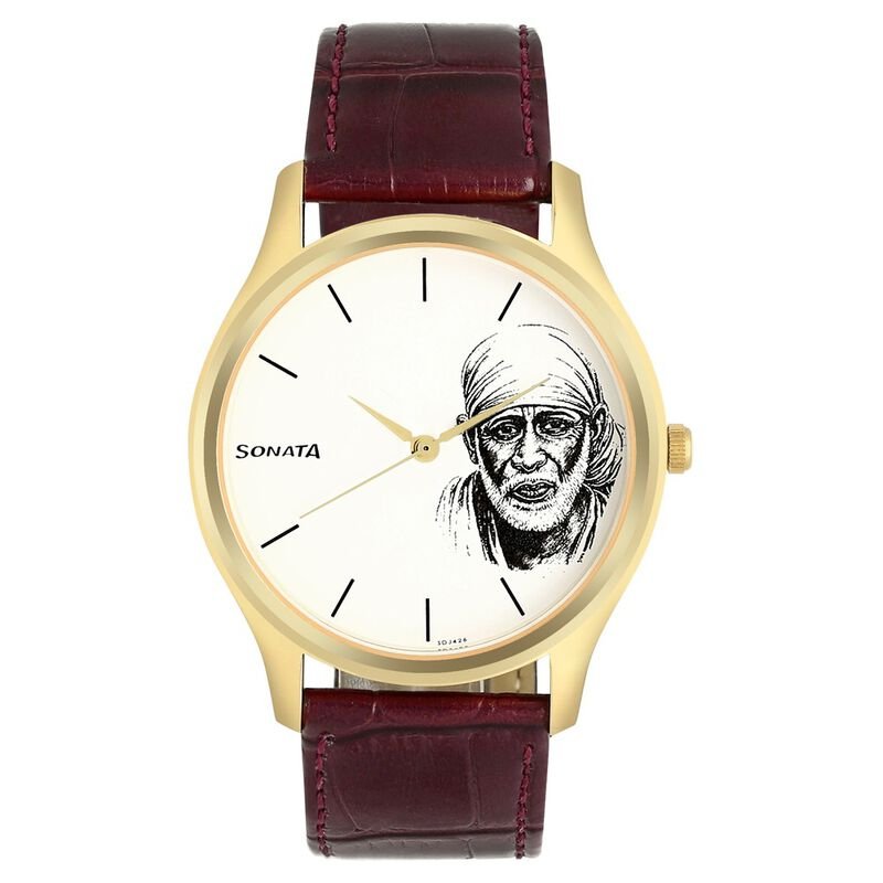 Sonata Quartz Analog White Dial Leather Strap Watch for Men NM77082YL05