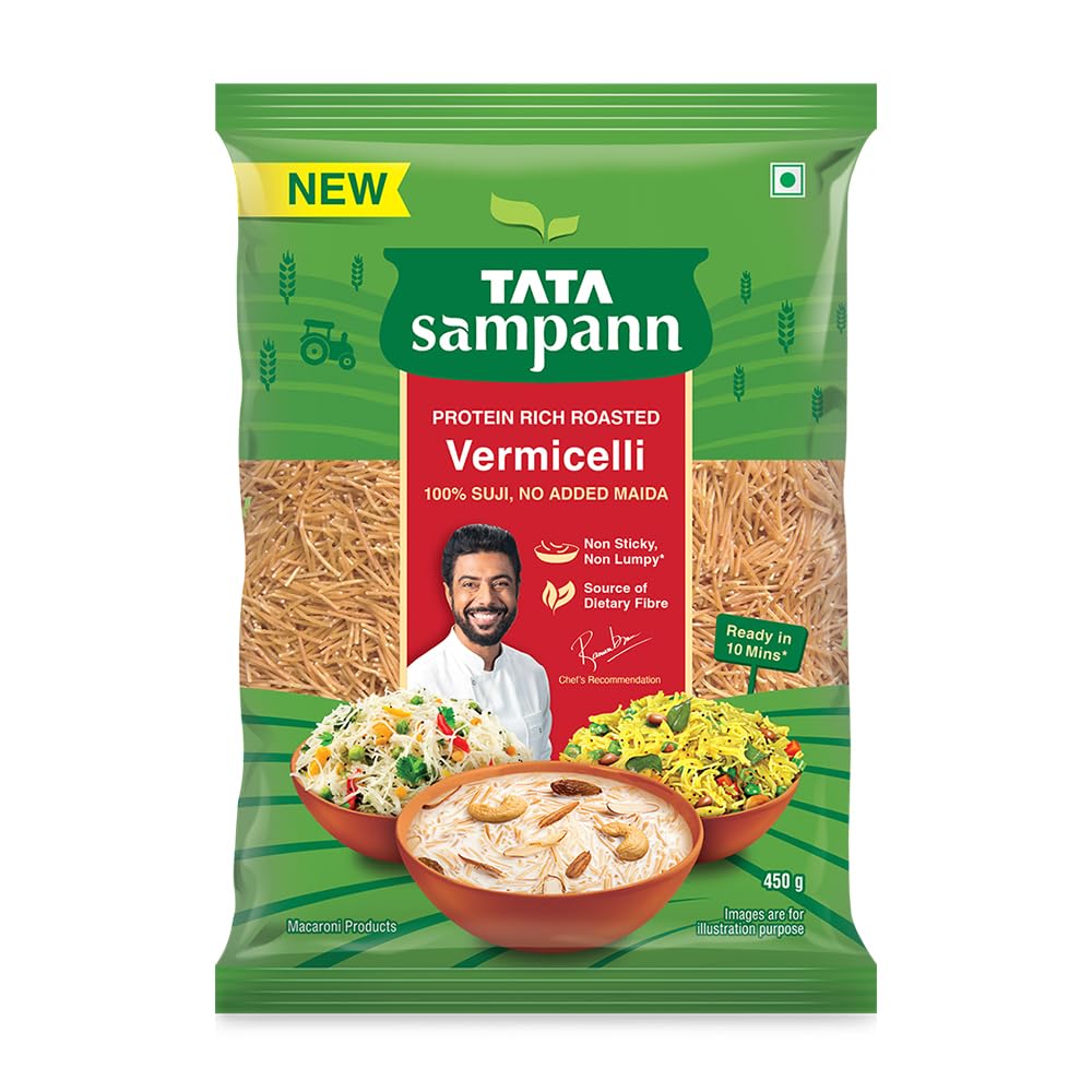 Tata Sampann Roasted Vermicelli | Protein Rich Seviyan | Made with Suji | No Added Maida | Source of Dietary Fibre | 450g