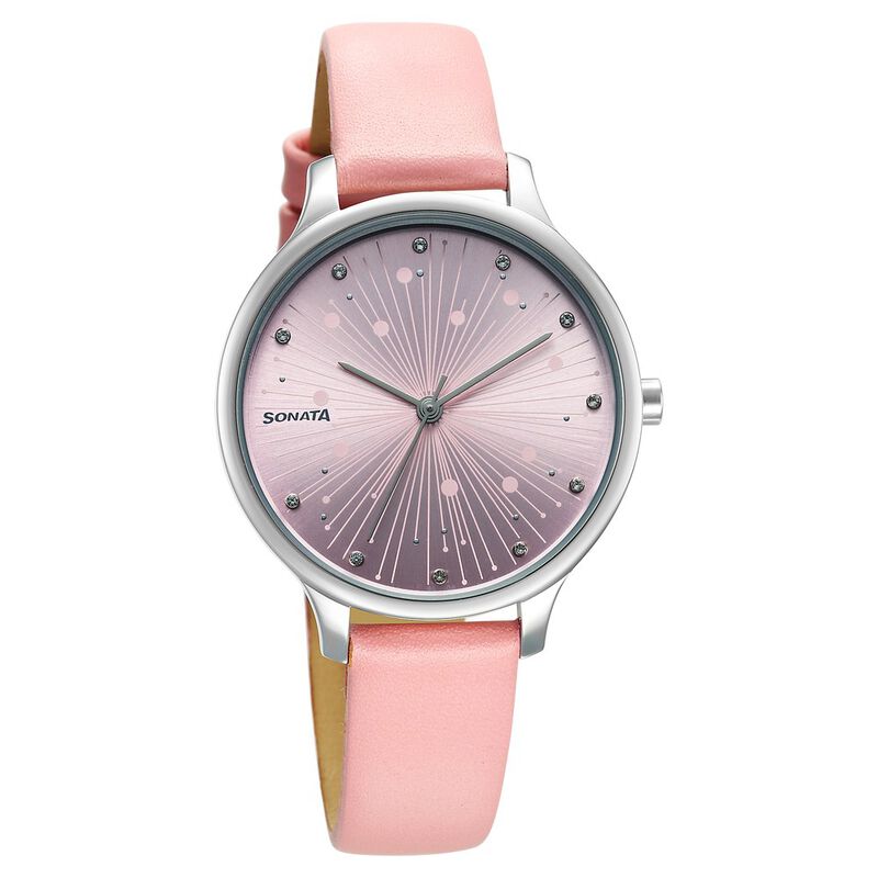 Sonata Blush Quartz Analog Pink dial Leather Strap Watch for Women 87050SL03