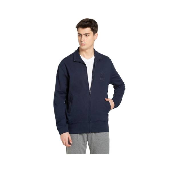 Men's Super Combed Cotton French Terry Jacket with Ribbed Cuffs and Convenient Side Pockets - Navy