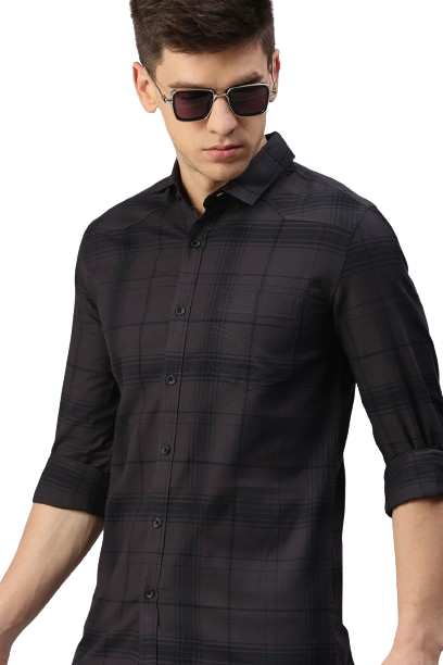 CP BRO Men's Cotton Full Sleeve Checked Slim Fit Polo Neck Brown Color Woven Shirt | Sbo1-44 A