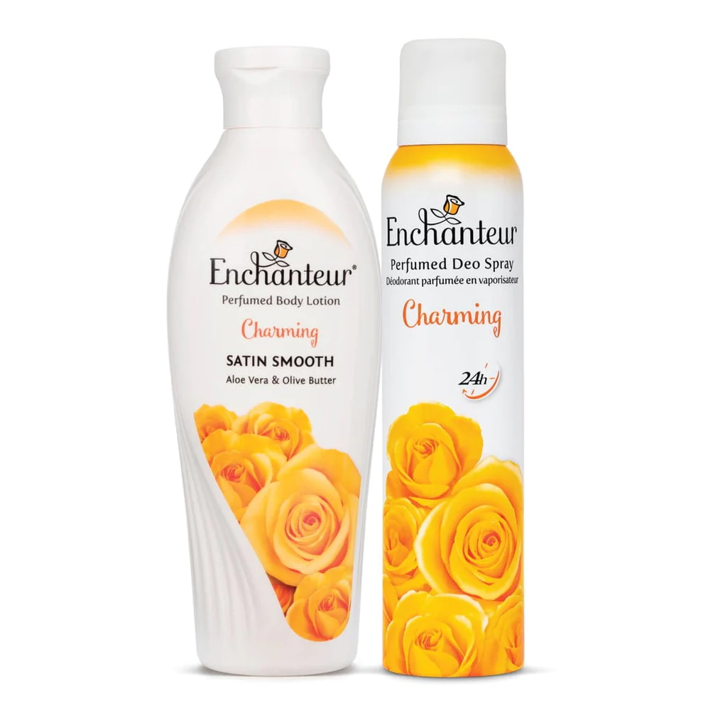 Enchanteur Charming Hand and Body Lotion, 250ml & Charming Perfumed Deo Spray 150ml Size: 250ml + 150ml