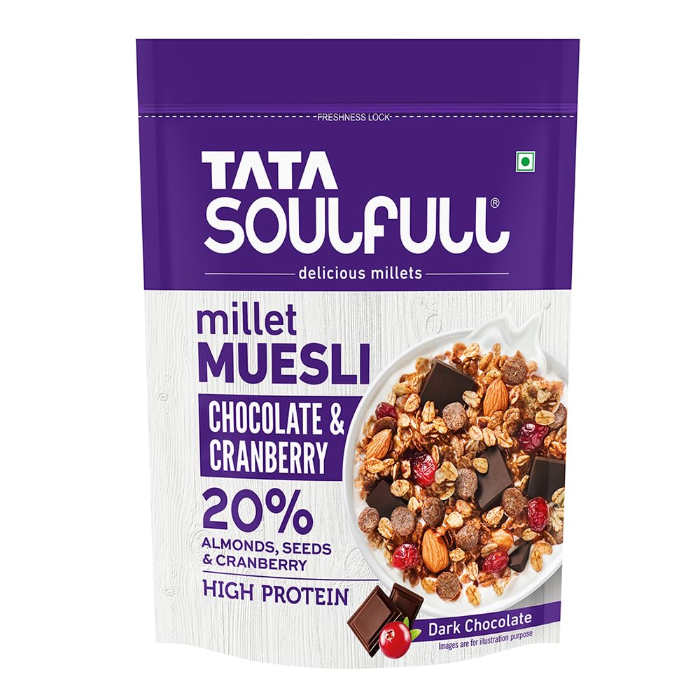 Tata Soulfull Millet Muesli, Chocolate & Cranberry, 500g,