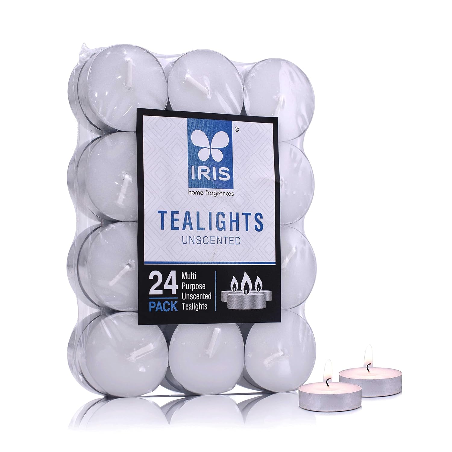 Cycle IRIS Wax New Set Of Unscented 24 Tea Lights In A Uniformed Pack Of 9Gm Each