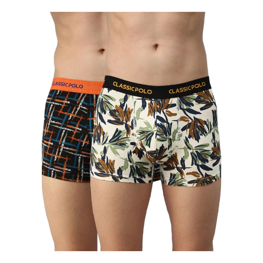 Classic Polo Men's Modal Printed Trunks | Glance - Black & Yellow (Pack Of 2)