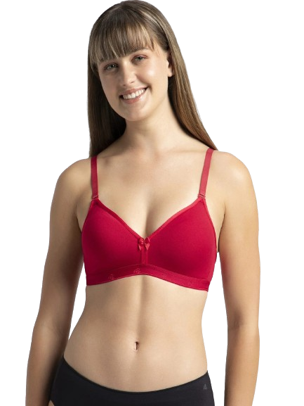 Jockey Women's Wirefree Non Padded Super Combed Cotton Elastane Stretch Medium Coverage Beginners Bra with Ultrasoft and Durable Underband - Red Love