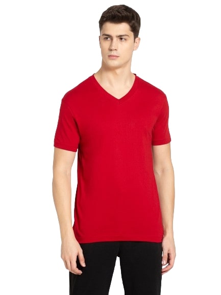 Jockey Men's Super Combed Cotton Rich Solid V Neck Half Sleeve T-Shirt