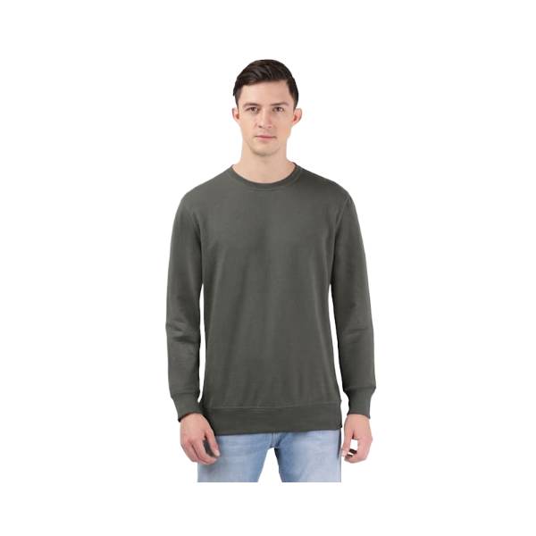 Men's Super Combed Cotton French Terry Solid Sweatshirt with Ribbed Cuffs - Deep Olive