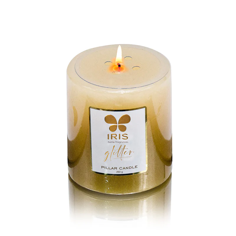 Cycle IRIS Gold Lacquered Glitter Pillar Candle 260gm