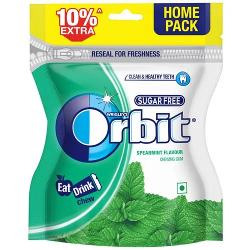 Orbit Chewing Gum - Spearmint Flavour, Eat, Drink, Chew, Sugar Free, 66 g (10% Extra, Home Pack)