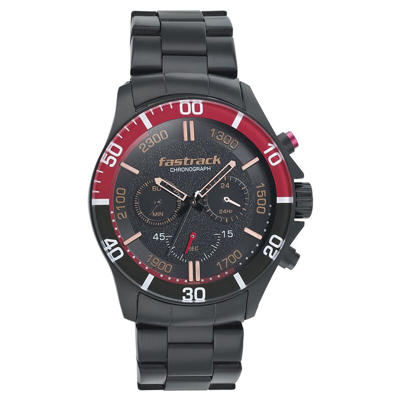 Fastrack Hitlist Quartz Chronograph Black Dial Stainless Steel Strap Watch for Guys