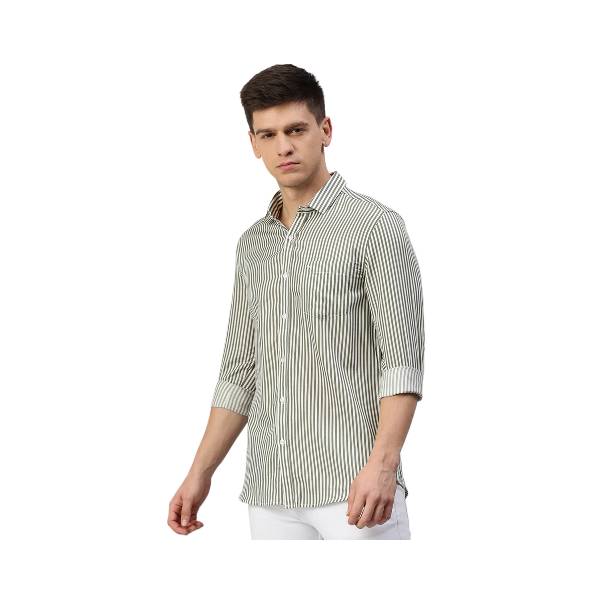 Classic Polo Men's Cotton Full Sleeve Striped Slim Fit Polo Neck Grey Color Woven Shirt | So1-105 A