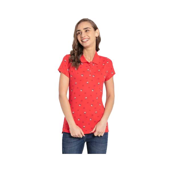 Women's Super Combed Cotton Elastane Stretch Pique Fabric Regular Fit Printed Half Sleeve Polo T-Shirt - Hibiscus Assorted Prints