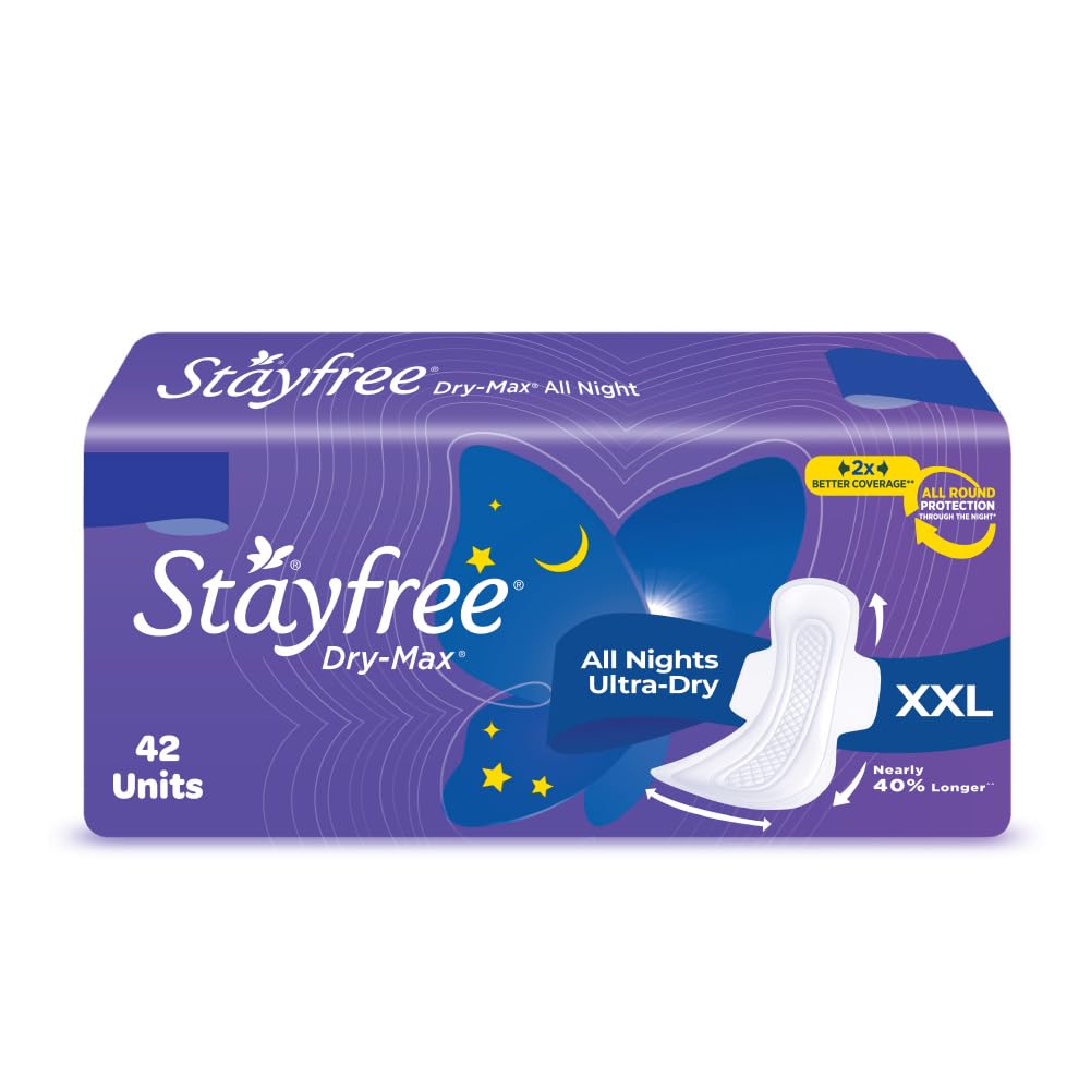 Stayfree Dry Max XXL | 42 Pads | All Night XXL Dry Cover Sanitary Pads for Women
