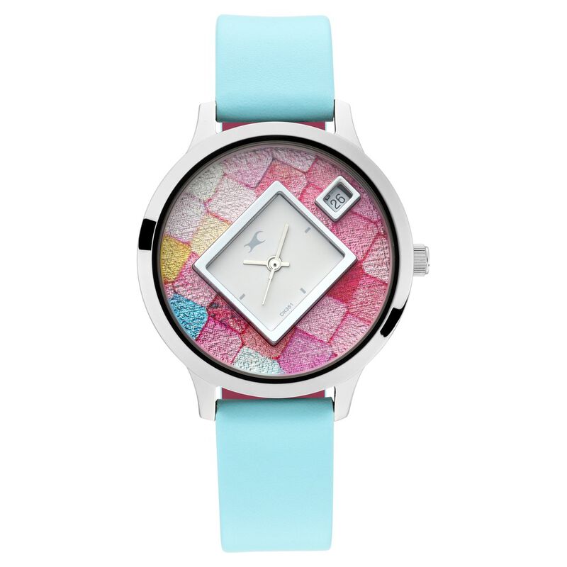 Fastrack Fit Outs Quartz Analog with Date Multicoloured Dial Leather Strap Watch for Girls