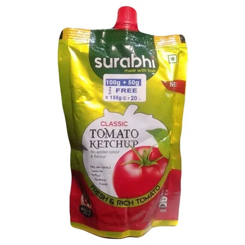 Surabhi Tomato Ketchup (No Onion No Garlic) standby spout pouch 150gm(100g+50gmfree)