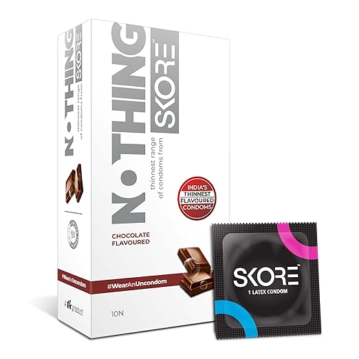 Skore Nothing Thinnest Condoms | Chocolate Flavored With Disposal Pouches | Pack of 1 | 10's each