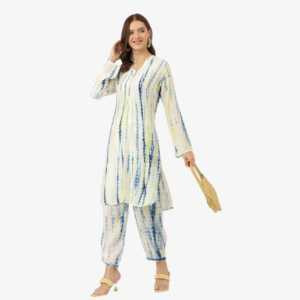 Divena Yellow Blue Tie Dye Muslin Co Ord Set